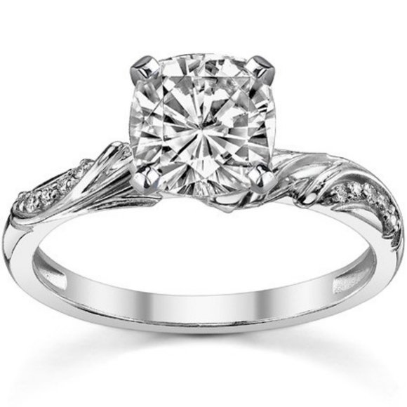 4.0Carat -9.5mm Cushion Moissanite Floral Accent Engagement Ring - Picture 1 of 6
